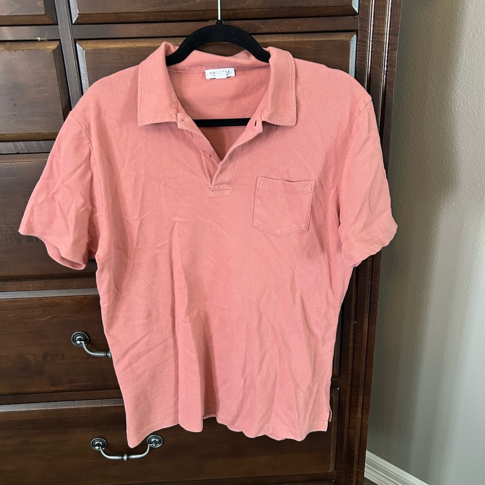 Sunspel Men's Short-Sleeve Polo in Coral Pink